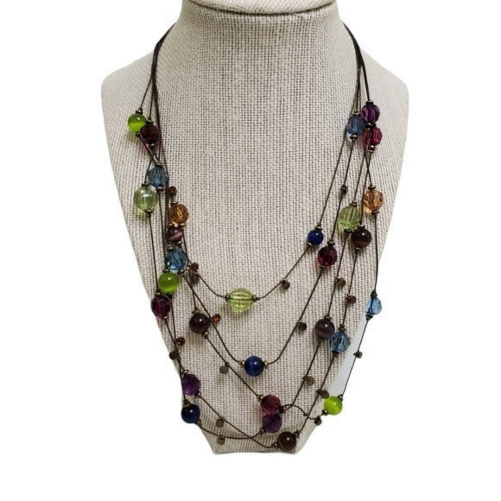 Rainbow Beaded Necklace Tigers Eye Multi‎ Strand Go